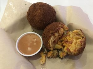 Mac-n-cheese baseballs... so delicious ! at The Modern Vegan in Las Vegas