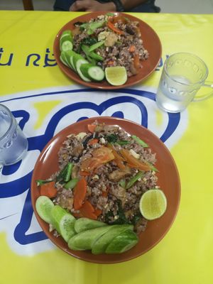 3rd time we came. We ordered fried rice. Amazing again!! 40B each plate + free soup at Veg Restaurant in Ayutthaya
