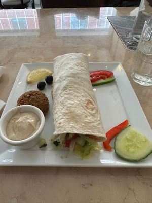 With tahini dip at Kafe Nord Vest in Hammerfest