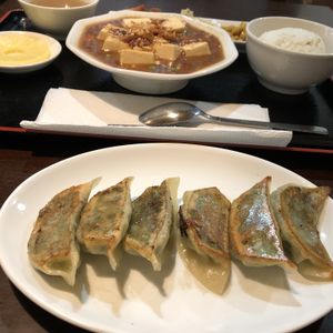 Mapo tofu set and gyoza side. at Ren - Nakagyo Ward in Kyoto