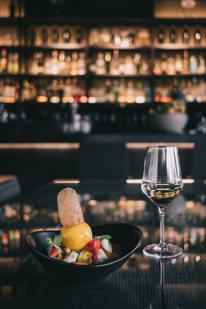 Fresh fruit salad, local fruits, mostly organic.

And a glass of Sauvignon Blanc ^^ at Musu in Niseko