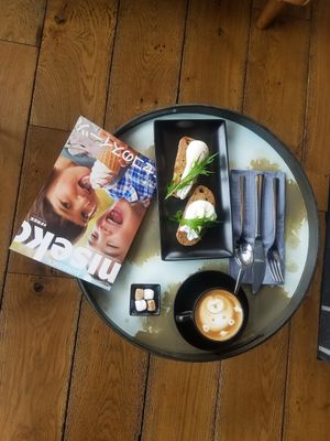 Breakfast at Mūsu, Egg on toast with a south american blend coffee, roasted in Hokkaido ! at Musu in Niseko
