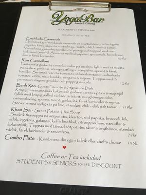 Menu example. Changes every week at Yoga Bar in Lund
