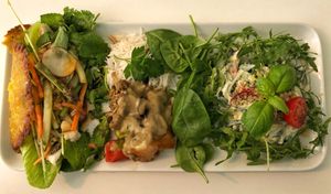 This is the amazing chefs combo plate. I highly recommend it. at Yoga Bar in Lund