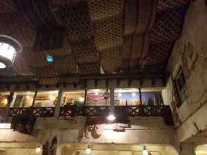 Amazing decor inside, looks like an african market.  Unique, woven fabrics on the ceiling. at Walt Disney World - Tusker House Restaurant in Lake Buena Vista