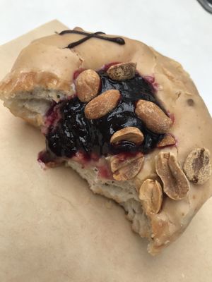 PB & J doughnut  at Crosstown Doughnuts Vegan in London