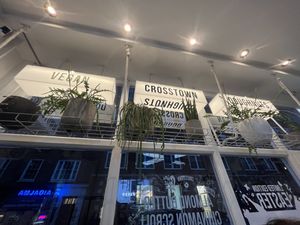 front window  at Crosstown Doughnuts Vegan in London