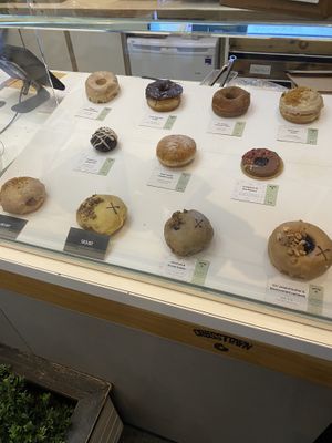 Doughnut selection  at Crosstown Doughnuts Vegan in London