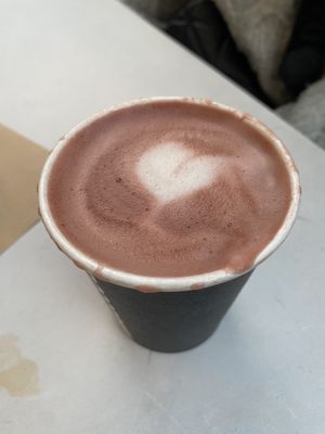 Jaffa hot chocolate  at Crosstown Doughnuts Vegan in London
