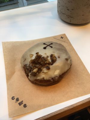 Sourdough doughnut with cream filling  at Crosstown Doughnuts Vegan in London