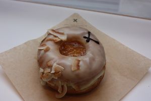 This one is with tropical jam and toasted coconuts at Crosstown Doughnuts Vegan in London