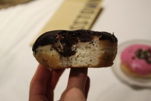 doughnut filled with chocolate at Crosstown Doughnuts Vegan in London