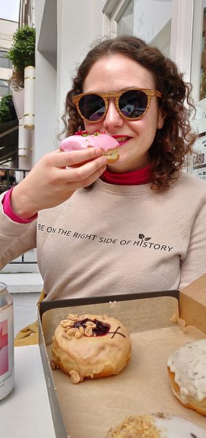 Rose doughtnut at Crosstown Doughnuts Vegan in London