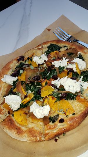 Butternut Squash Vegan Pizza with Almond Cheese at True Food Kitchen in Boca Raton