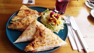 Potato, tomato and parsley "pancake". at At Kafe in Bursa
