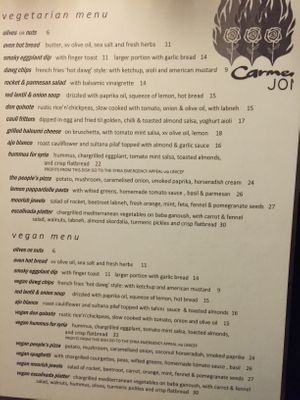 Ask for the vegetarian and vegan menu and they will bring it right out!  at Carmen Jones in Auckland