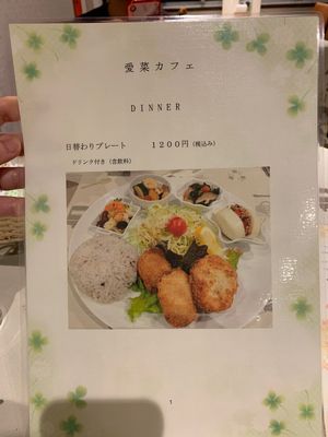 Dinner menu at Aina Cafe in Osaka