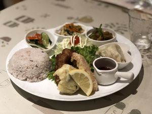 Set meal, SO SO good at Aina Cafe in Osaka