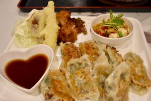 Gyoza set at Aina Cafe in Osaka