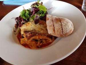 Veggie lasagne (vegan also available) at The Courthouse Bar in Douglas