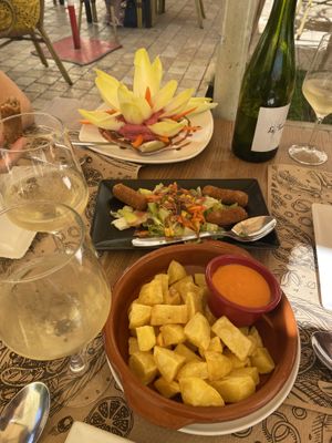 Hummus & fried potatoes w dip   at Canadu in Malaga