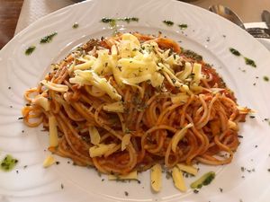 Vegan bolognese at Canadu in Malaga