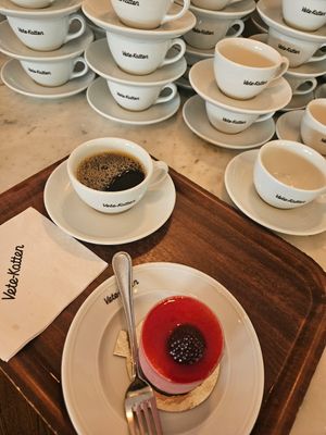 Blackberry mousse with "brownie" base at Vete-Katten in Stockholm