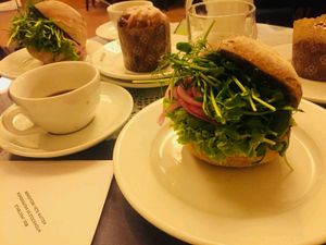 Vegan sandwich and dessert  at Vete-Katten in Stockholm