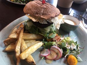 Eggplant lentil burger  at Bhalu in Nijmegen