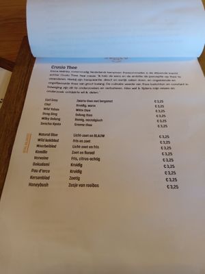 Tea menu at Bhalu in Nijmegen