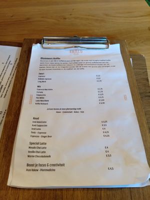 Coffee menu at Bhalu in Nijmegen