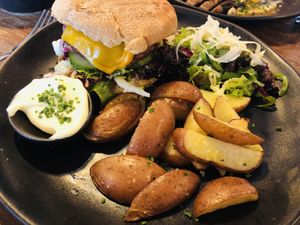 Beyond meat burger with lemon mayo  at Bhalu in Nijmegen