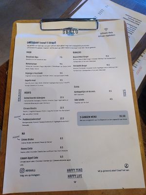 Diner menu at Bhalu in Nijmegen