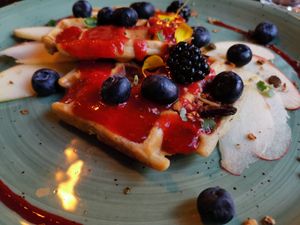 Vegan waffles at Bhalu in Nijmegen