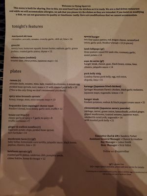 Menu on 01.23.21 at The Flying Squirrel Bar in Chattanooga