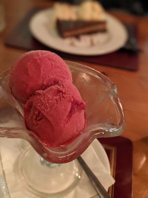 Raspberry sorbet, again, the portions were massive, but I loved every bit of it! at Charlie Brown's Diner in Eastbourne