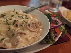 This creamy mushroom tagliatelle was rich and indulgent, suitable portions for a marathon runner. at Charlie Brown's Diner in Eastbourne