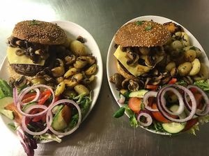 Vegan Burger with Mushrooms at Charlie Brown's Diner in Eastbourne