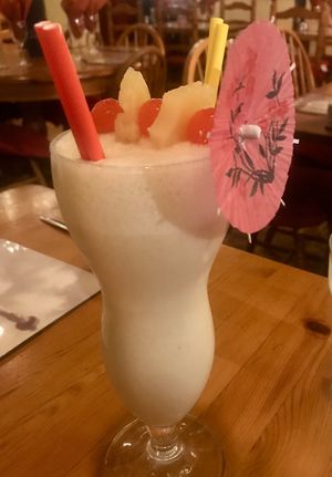 Vegan Pina Colada a meal in it’s self !  at Charlie Brown's Diner in Eastbourne