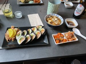 Kimbap with Kimchi and other side dishess  at Kimbap Spot in Bochum