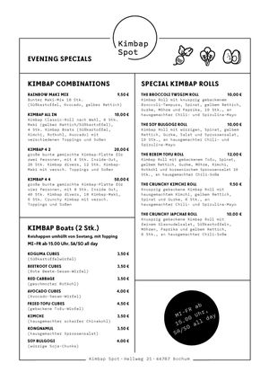menu page 3 "Evening Specials" (German) at Kimbap Spot in Bochum