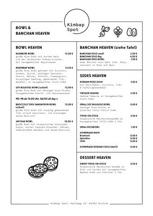 menu page 2 "Bowl & Banchan Heaven" (German) at Kimbap Spot in Bochum
