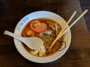 “pearl”: ramen in vegan broth with tofu and veggies. at RAKKAN Ramen - DTLA in Los Angeles