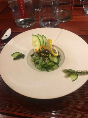 Vegan cucumber dish with seagrapes. Was quite tasty. at Tanuki  in Bruges