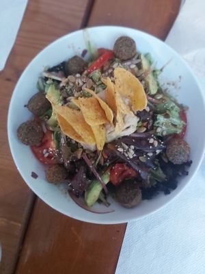 Falafel com húmus e tiras de milho at Bio.Tequim Vegetariano Restaurante in Tavira