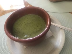 Couchette and mint soup  at Bio.Tequim Vegetariano Restaurante in Tavira