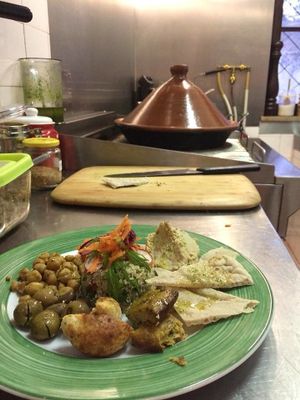 mishmash plate and tagine pot at Bio.Tequim Vegetariano Restaurante in Tavira