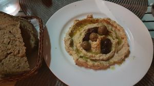 Hummus starter at Bio.Tequim Vegetariano Restaurante in Tavira