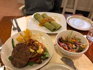 Crepe trigo sarraceno, veggie burguer y ensalada!  at Bio.Tequim Vegetariano Restaurante in Tavira