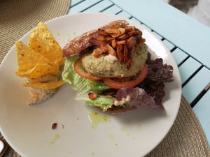 Amazing vegan burger at Bio.Tequim Vegetariano Restaurante in Tavira